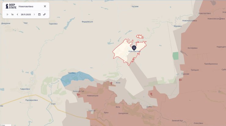 Як проходить лінія боїв у Новопавлівці 1 грудня, карта DeepState