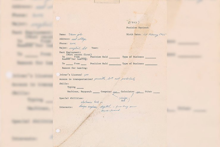 Стив Джобс, Заявка, Документ, Поиск работы, Институт, Навыки