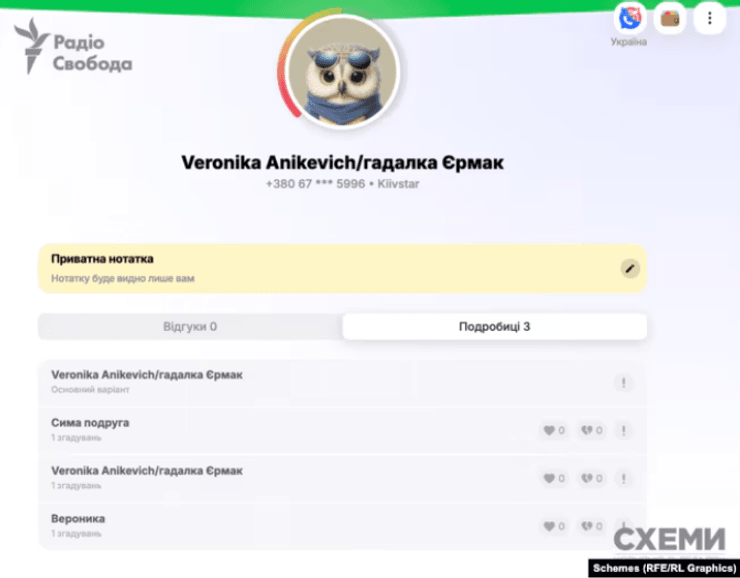 "Схеми" ідентифікували жінку, пов"язану з кадровими порадами для Єрмака