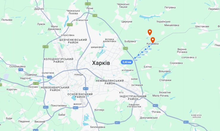 карта з селами під Харковом, де сталася стрілянина 13 жовтня