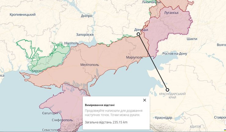 Відстань від місця ураження А-50 до лінії фронту