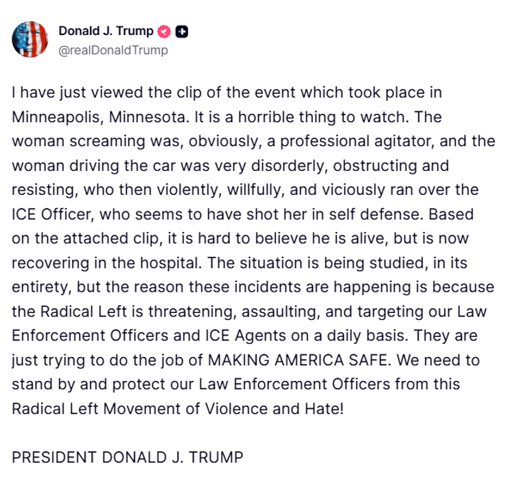 Сообщение Трампа о стрельбе в Миннеаполисе