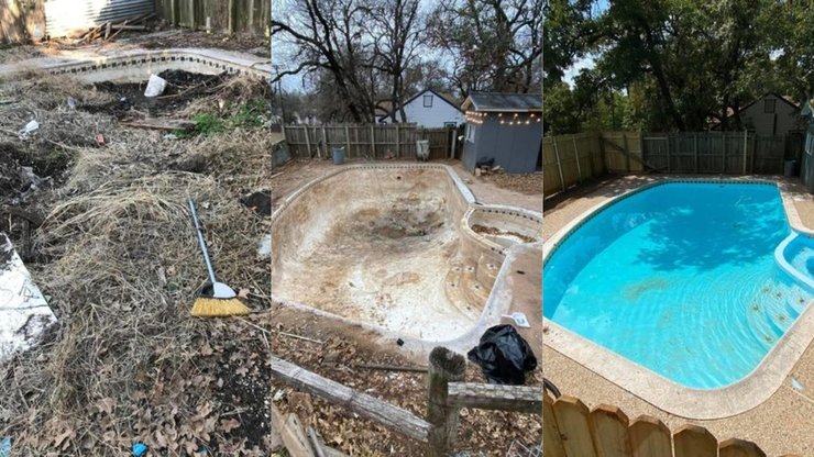 Басейн, задній двір, сад, засипаний землею басейн