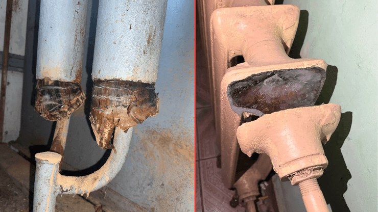 Труба и батарея киевского дома лопнула после отключения отопления