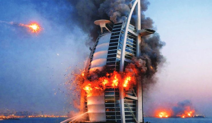 Удары по Burj Al Arab, сгенерированные ИИ