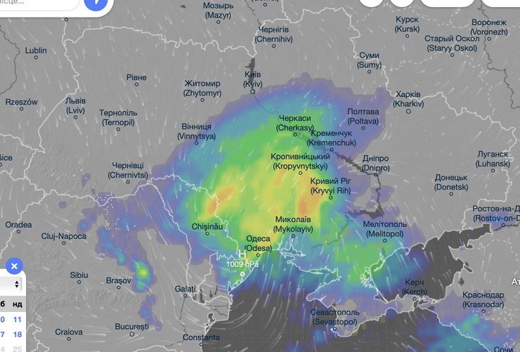 Осадки в Украине 9 мая