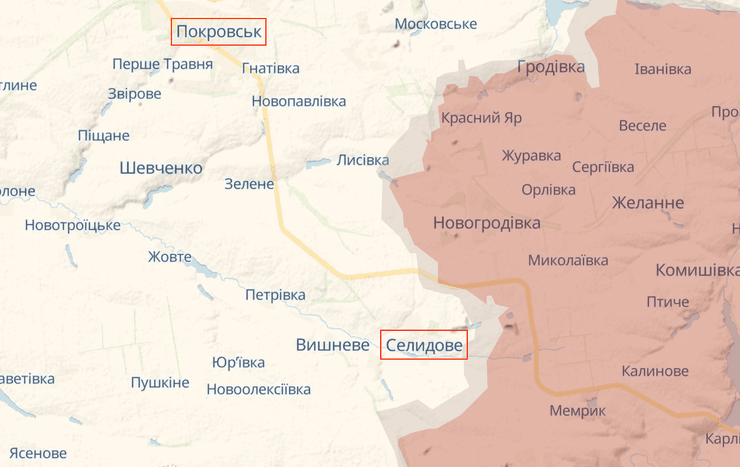 Селидово, Покровск, Покровское направление, карта боевых действий