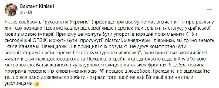 Вахтанг Кипиани, языковой закон, Facebook