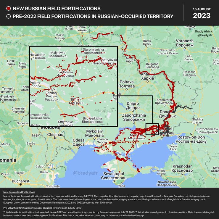 укрепления ВС РФ, оборона ВС РФ, спутниковый снимок, карта боевых действий