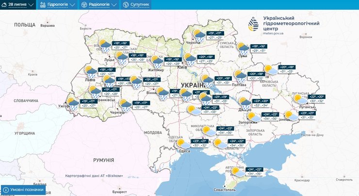 Прогноз погоды в Украине на 28 июля