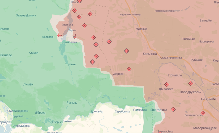наступ РФ, Лиманський напрямок, Сіверський напрямок, наступ в Донецькій області, мапа DeepState