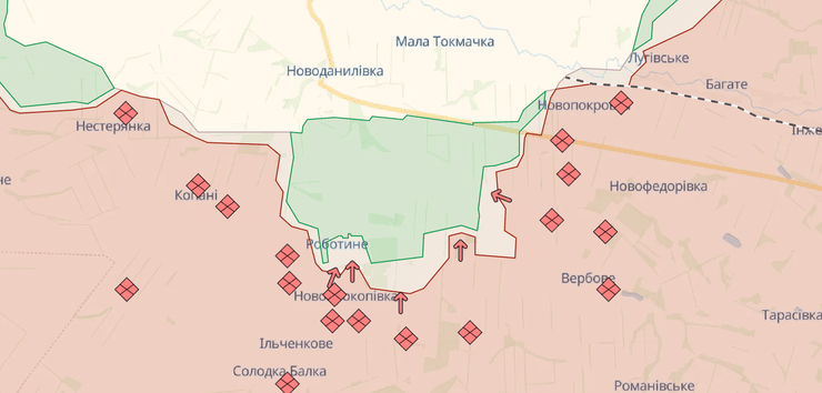 Карта бойових дій у Запорізькій області