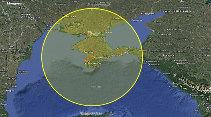 Карта покриття РЛС, які ГУР підірвала у Криму в кінці листопада 2025 року