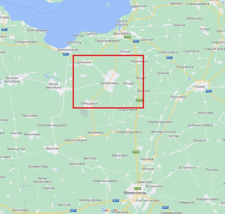 Расположение п. Михайловка, Запорожской области