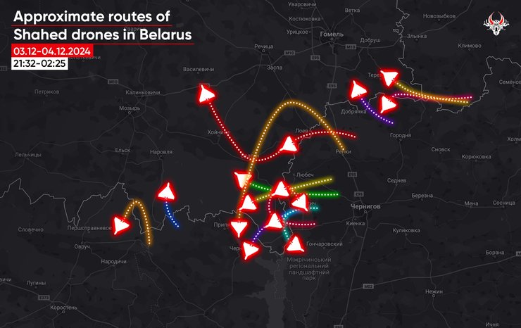 Маршрут шахедов в Беларусь