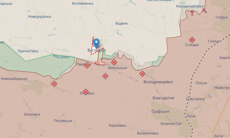 Угледар на карте боевых действий, Угледар, Донецкая область, карта боевых действий