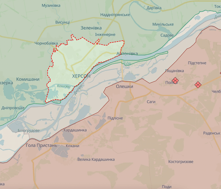 Херсон, Херсонская область, карта боевых действий