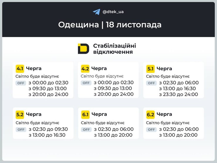 одесская область график отключения света 18 ноября