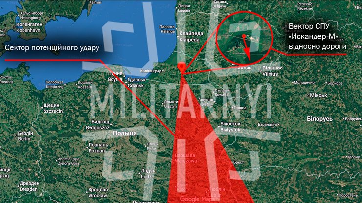 Сектор потенційного удару розгорнутих ОТРК "Іскандер"