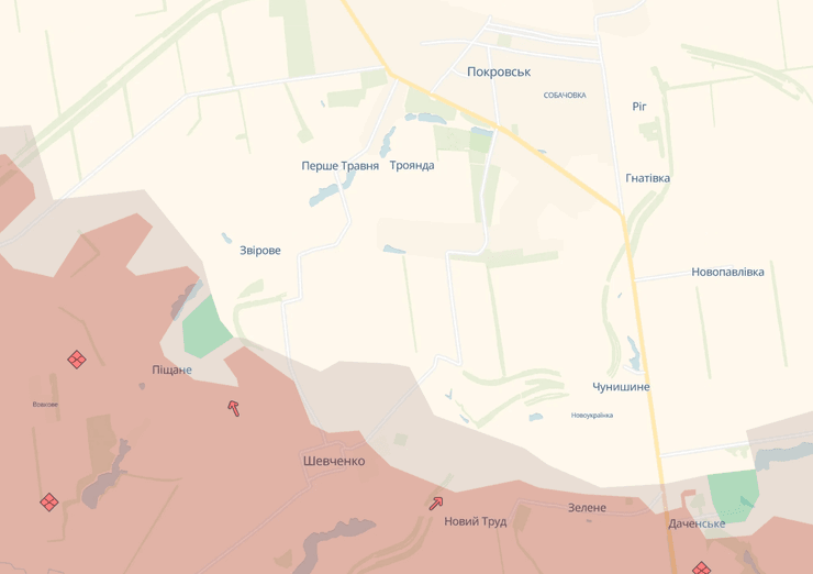 Покровський напрямок, наступ ЗС РФ, просування ЗС РФ, DeepState, мапа, Шевченко