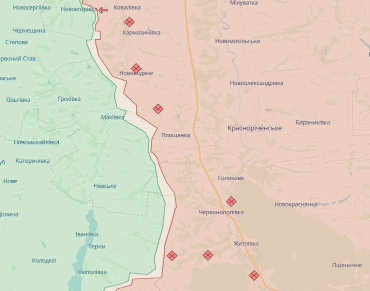Район Новомихайловки, карта боевых действий