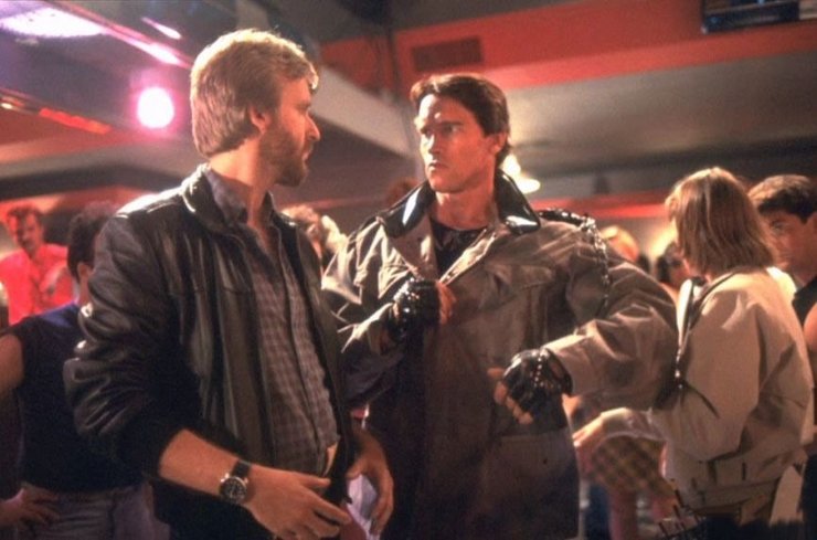 Джеймс Кемерон і Арнольд Шварцнеггер на зйомках Термінатора