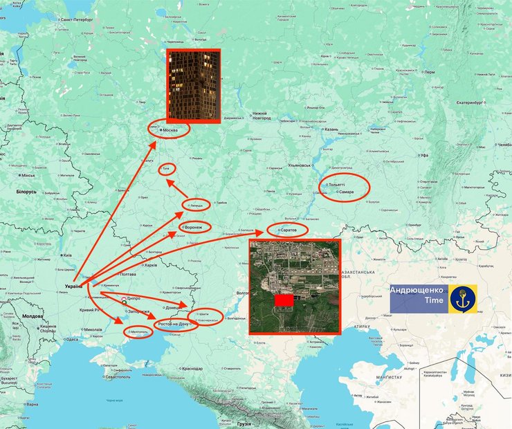 карта атаки дронів на Росію 4 травня
