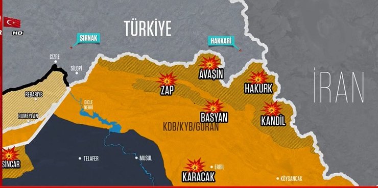 карта воздушных ударов турции по курдам
