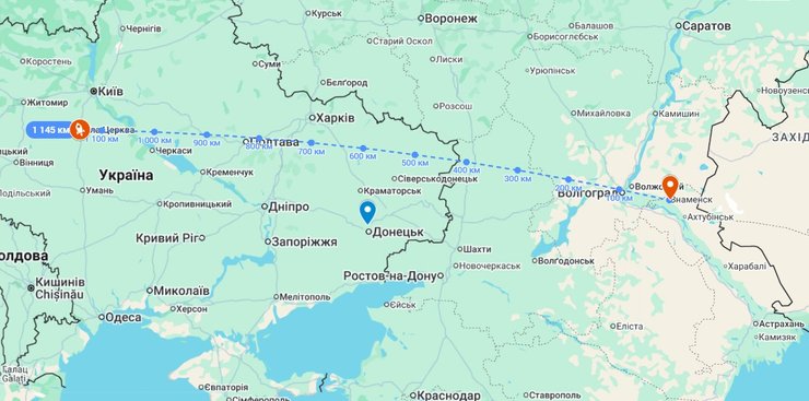 траектория ракеты Орешник через Белую Церковь, Авдеевку, Капустин Яр, удар 24 мая