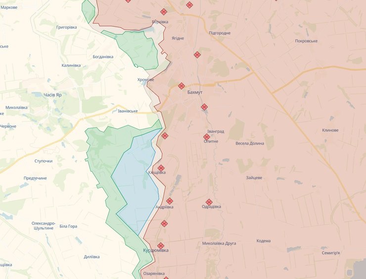 Карта бойових дій на Бахмутському напрямку. Джерело: deepstatemap.live