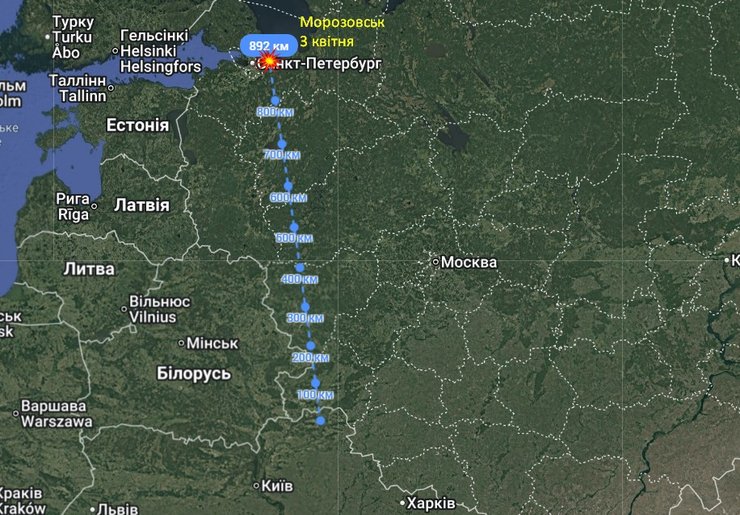 Карта с расстоянием до Морозовского завода