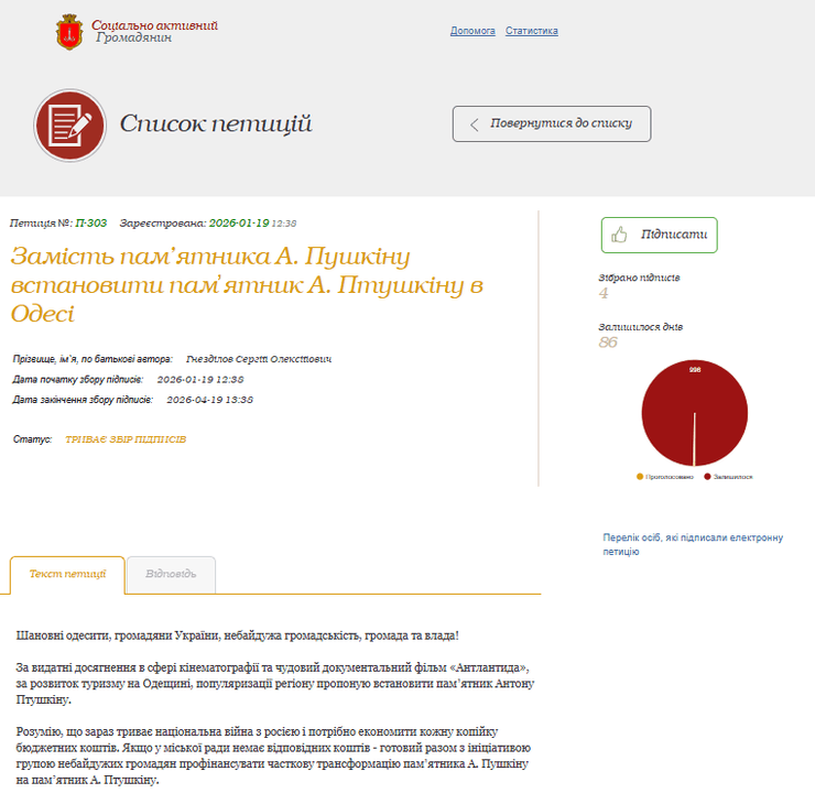 Птушкін замість Пушкіна: в Одесі пропонують увічнити в пам'ятнику відомого телеведучого
