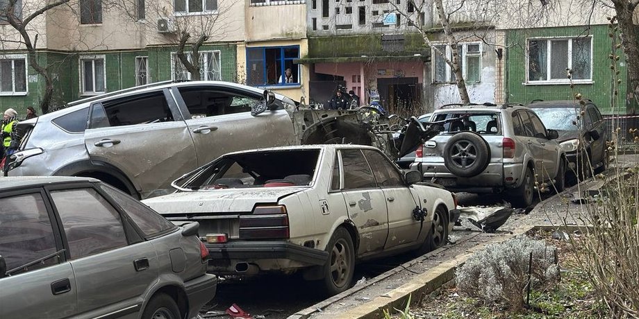 Автомобиль, который взорвался на улице Академика Королева в Одессе 16 февраля 2026 года.
