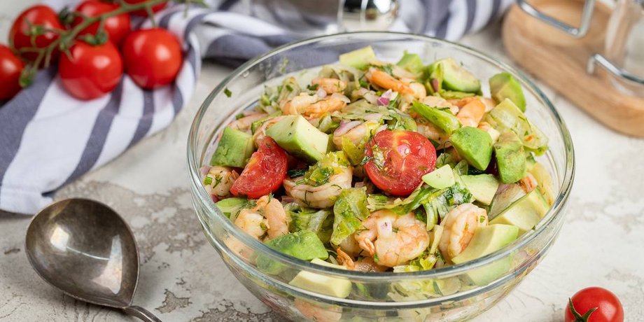салат с креветками, кулинарные рецепты, блюдо