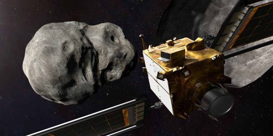 Космический аппарат DART должен изменить траекторию полета астероида Диморф. Иллюстрация