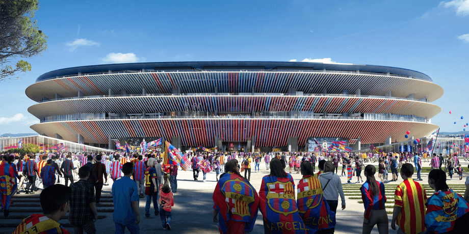 Візуалізація нового стадіону Camp Nou в Барселоні, вболівальники йдуть до арени