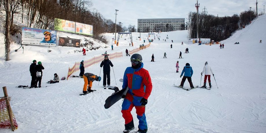 лыжи, горные лыжи, спуск лыжи, Golosiyv Ski Park