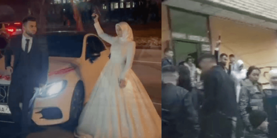 стрельба на свадьбе, жених стреляет, невеста стреляет