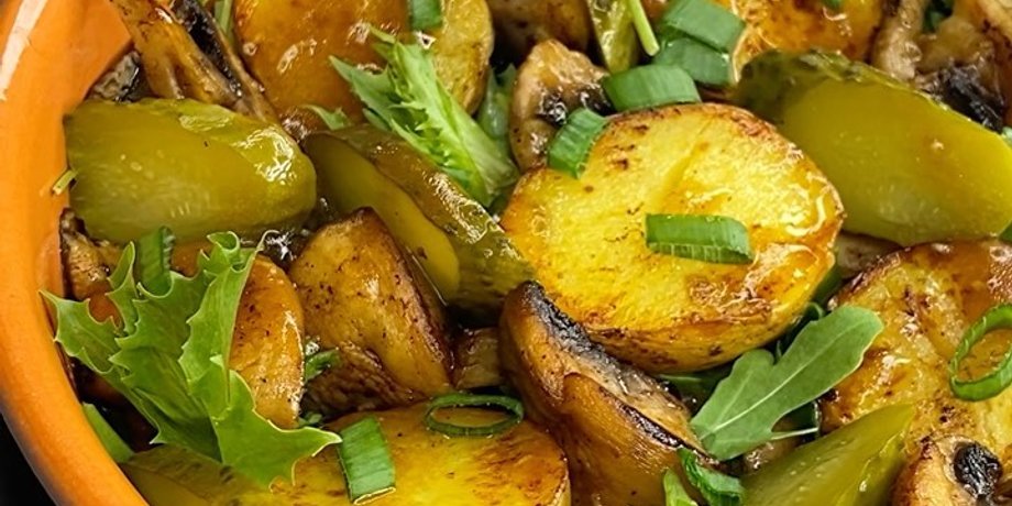 салат, картофельный салат, еда, теплый салат