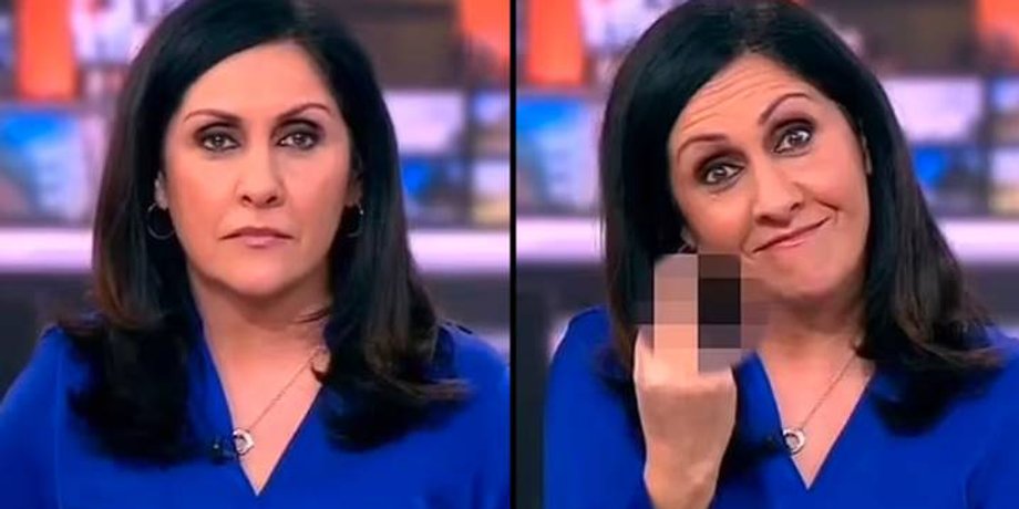 BBC, телеведущая, прямой эфир, курьезы, конфуз, средний палец, видео, Великобритания