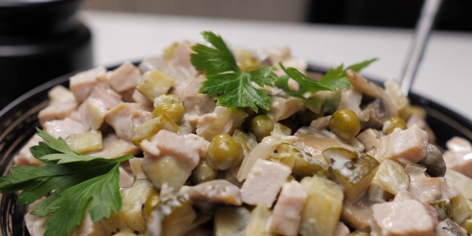 Салат "Пражский", салат с мясом и шампиньонами, салат мясной, салат рецепт
