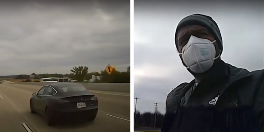 Полиция Tesla автопилот спящий водитель