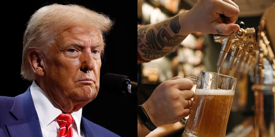 коллаж: президент США Дональд Трамп и пивоварня