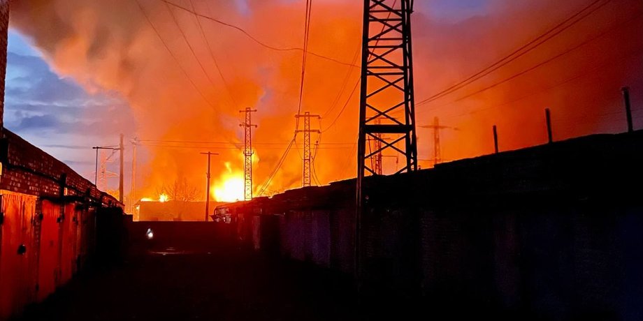 пожар, ракетный удар, пламя, львов