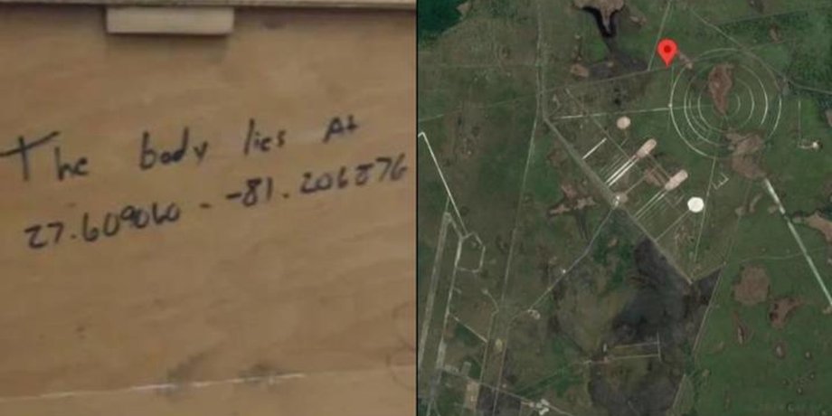 Координати на столі, таємниче послання, знімки з супутника, військова база в США, послання на столі, тіло під землею