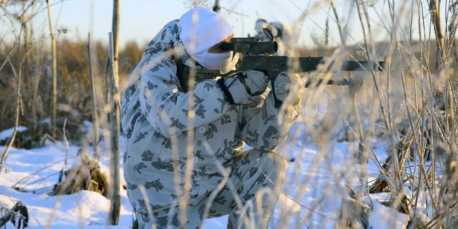 военный, вс рф, маскхалат, оружие, зима