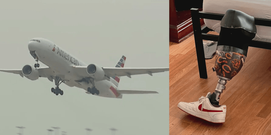 Самолет, протез, протез ноги, American Airlines, утерянный багаж, потеряли протез