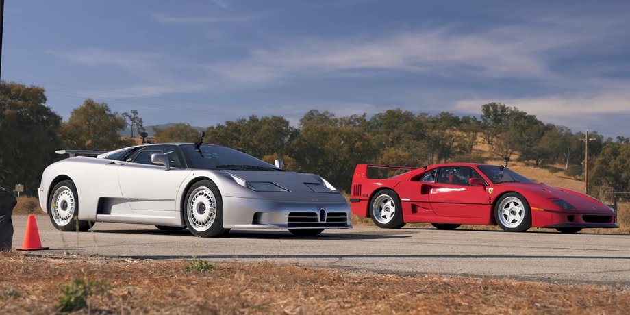 Bugatti, Bugatti EB110, Ferrari, Ferrari F40, Авто, Автомобили, Заезде, Гонки, Блогеры, Видео, Суперкары