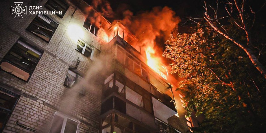 "Шахед" вдарив по багатоповерхівці у Харкові