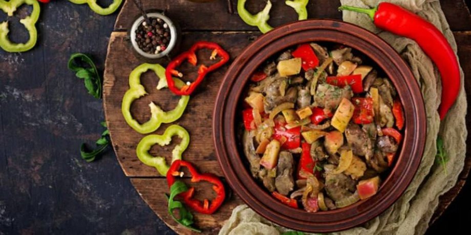 куриная печень, овощи